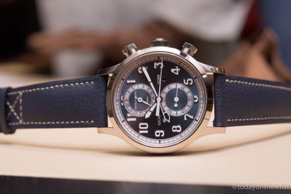 Patek Philippe Calatrava Pilot Travel Time Chronograph 5924G with a sunburst blue-gray dial