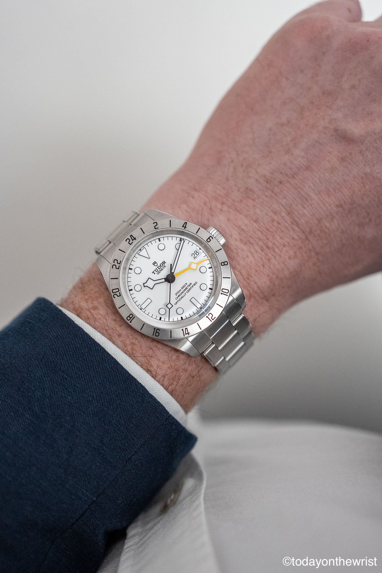 Tudor Black Bay Pro opaline dial on the wrist