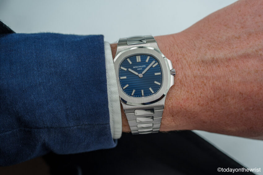 on the wrist view of Patek Philippe Nautilus 5610/1P-001 50th Anniversary 38mm