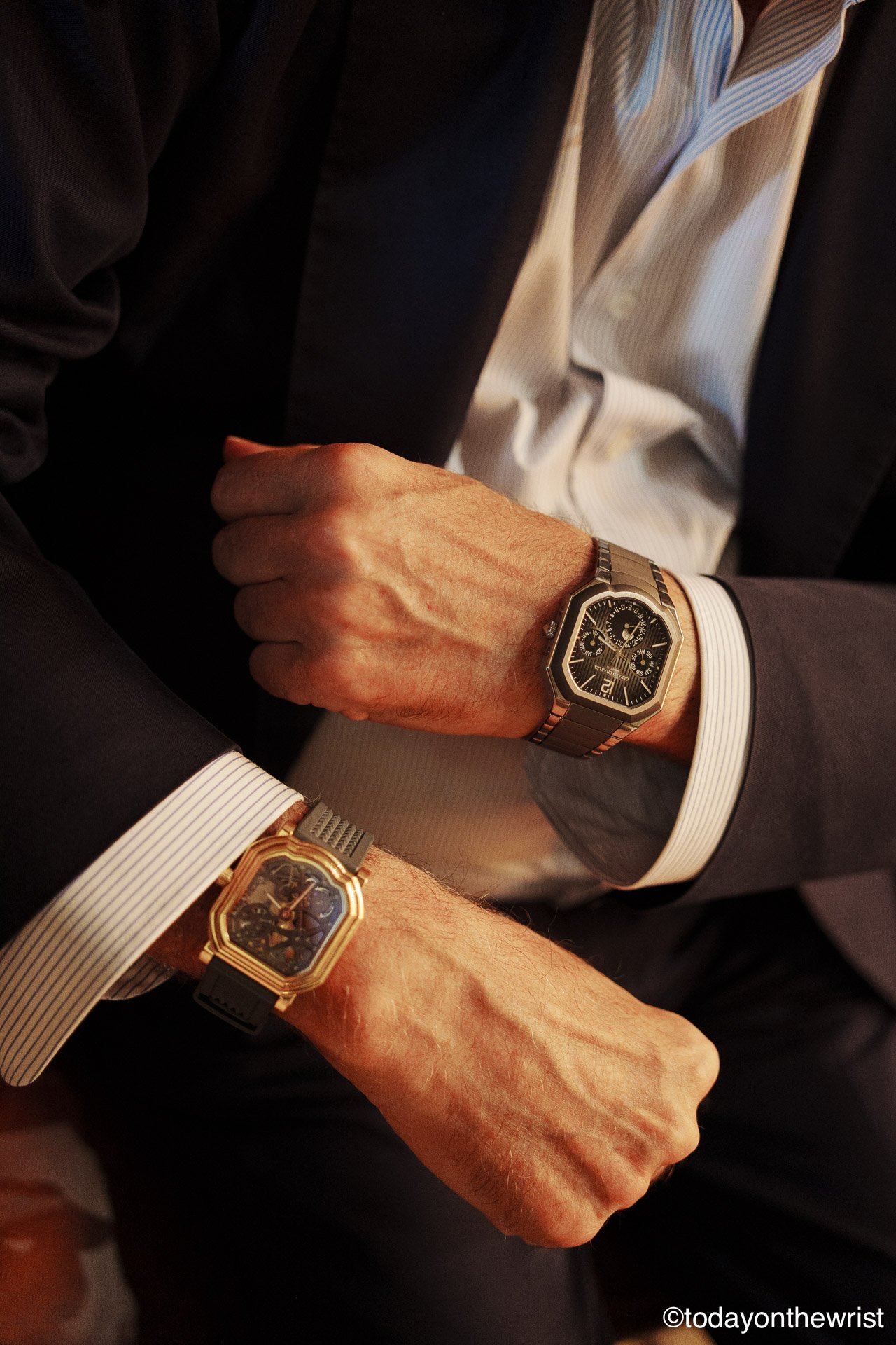 Franco Ziviani double-wristing Gerald Charles watches